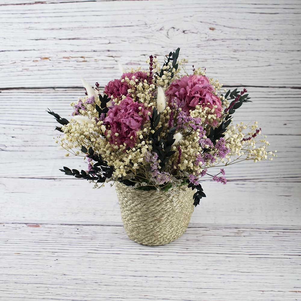Ramo con hortensia preservada rosa Elenita