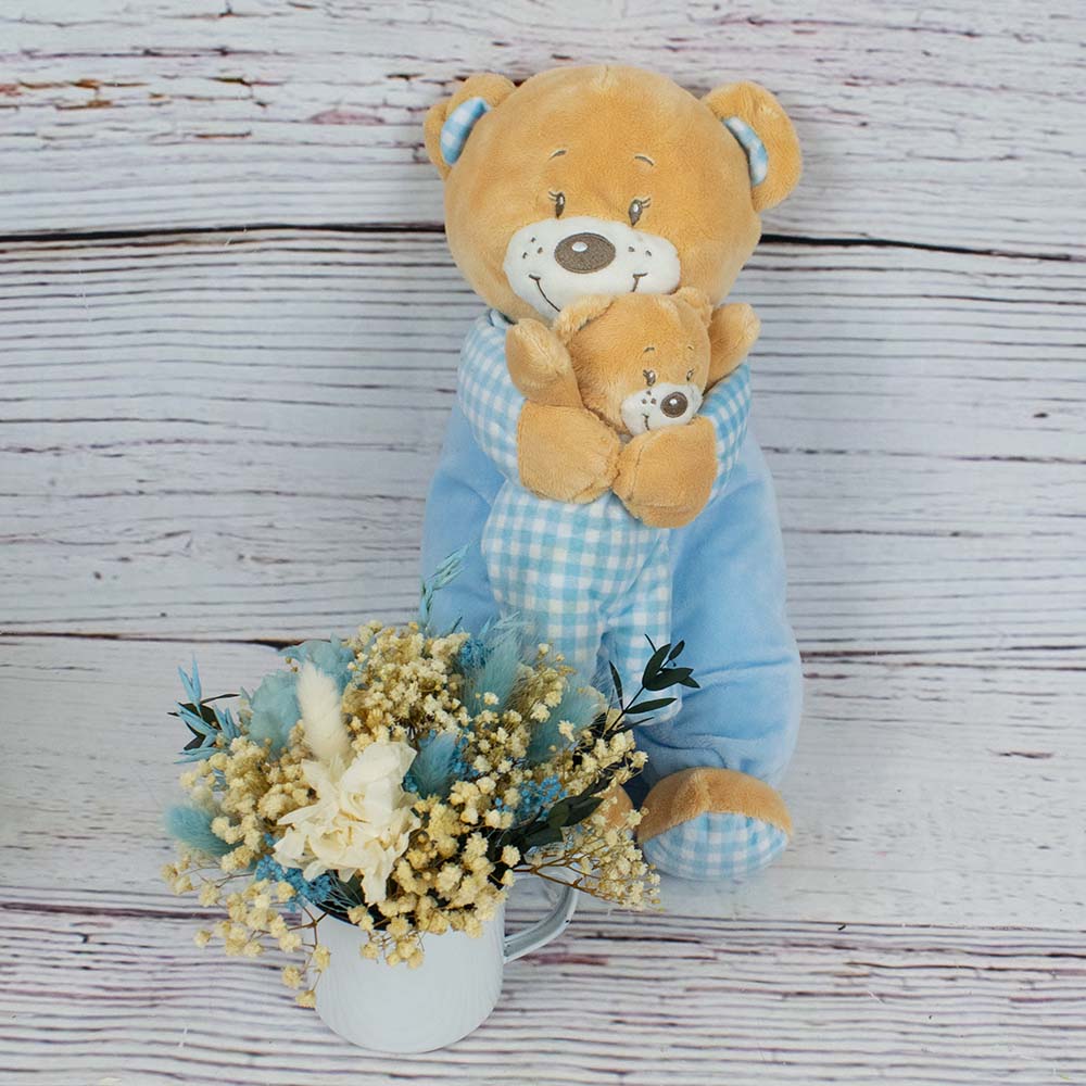 Regalo bebé niño osos y taza de flores