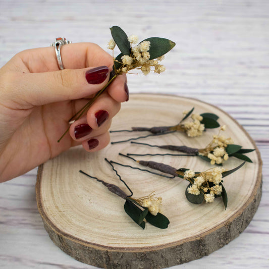 Horquillas de flores y hojas Olivia