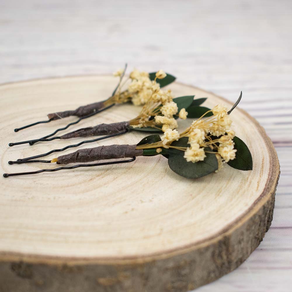 Horquillas de flores y hojas Olivia